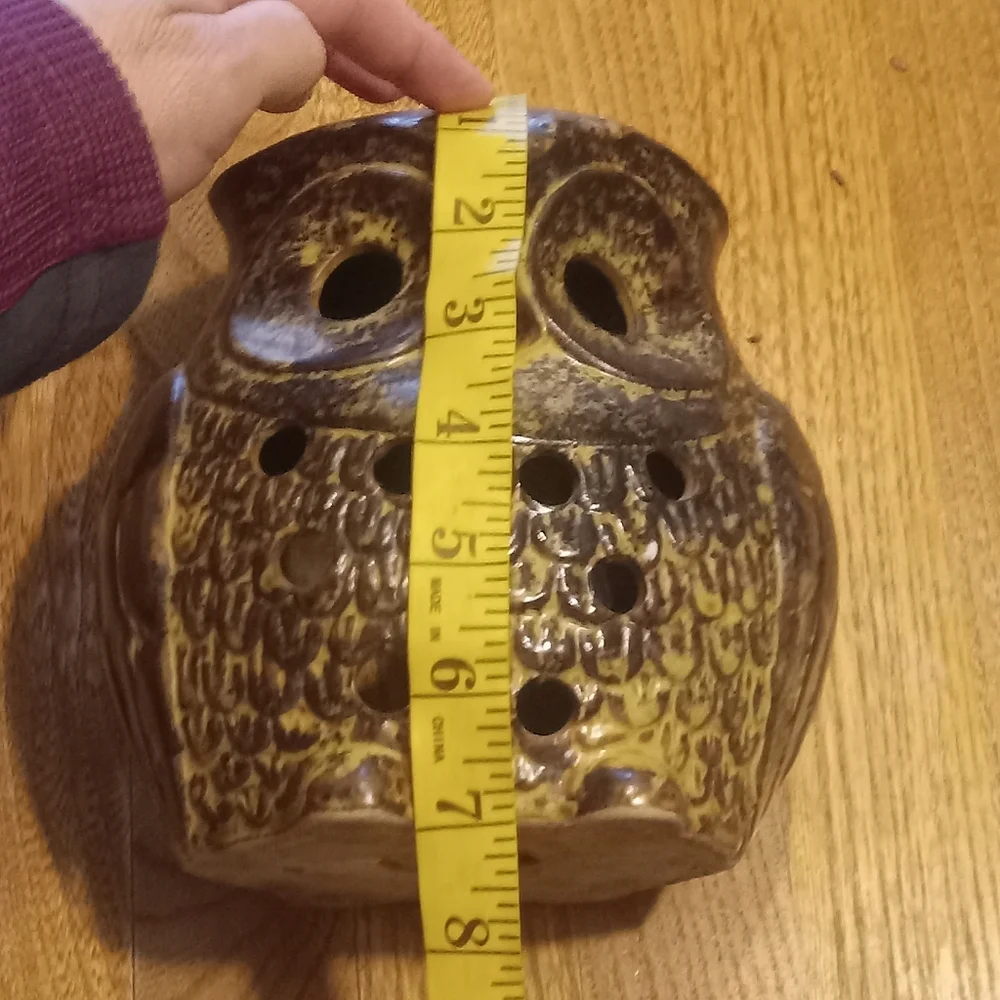 FINAL PRICE!!! VTG Ceramic Owl Votive Hanging Candle Holder MCM? Brown Large